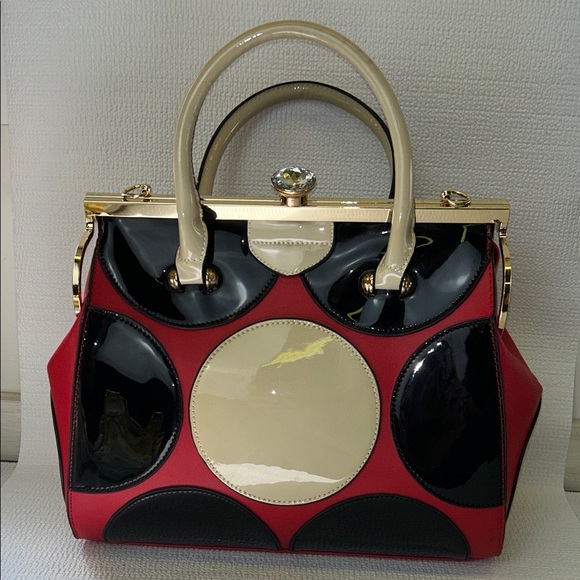 DS Elegant Red, Cream and Black Patent Leather Satchel - Picture 1 of 13